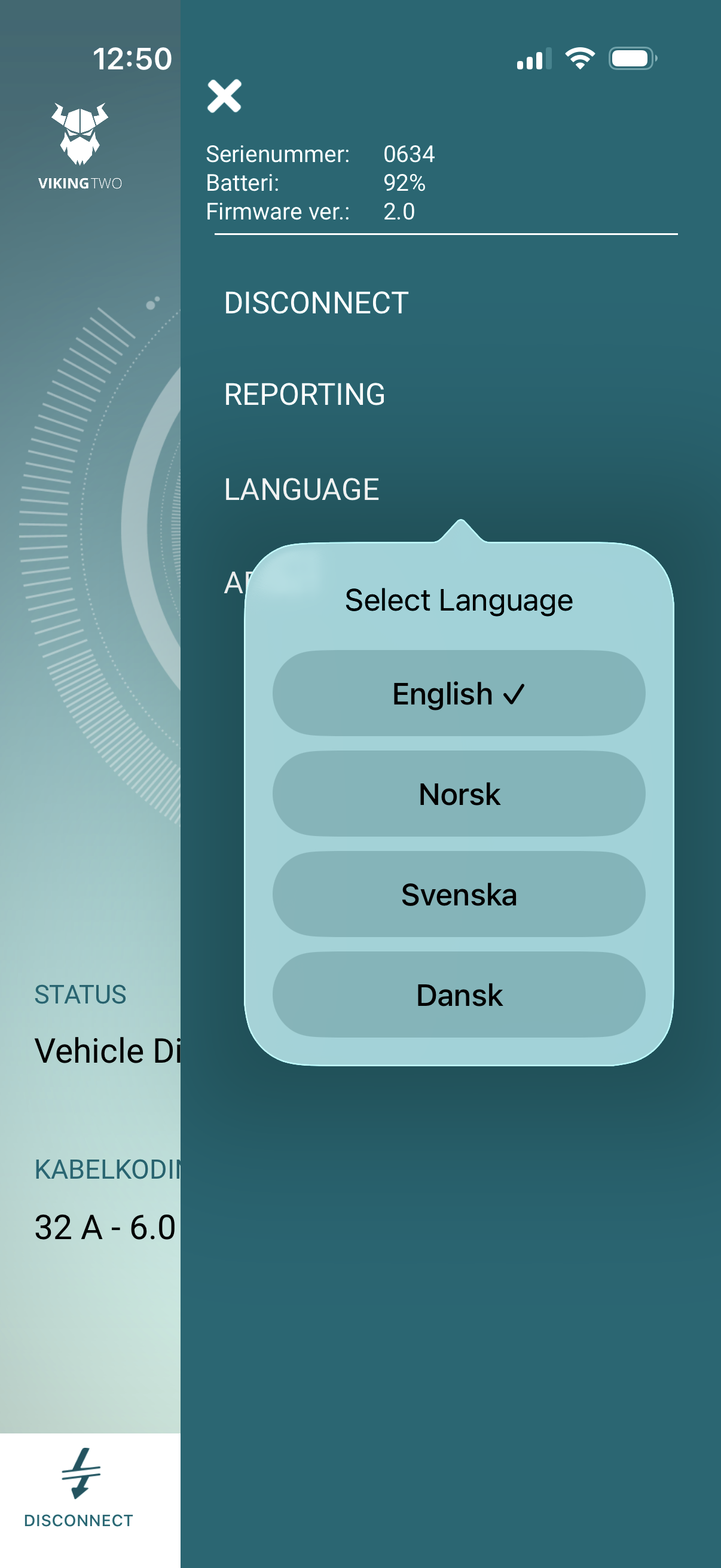 Language selection popup
